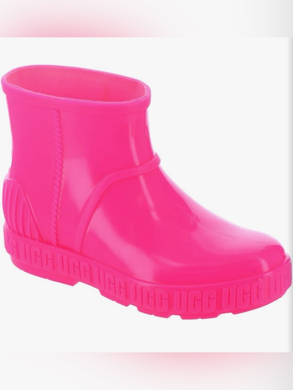 UGG Kids Drizlita Bright Neon Pink Rubber Rain Boots UGGPlush Removeable Lining